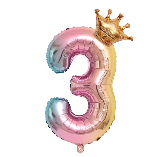 Large inch Helium Air Digit Figure Big Crown Number Foil Balloon Birthday Party Decorations Kids 