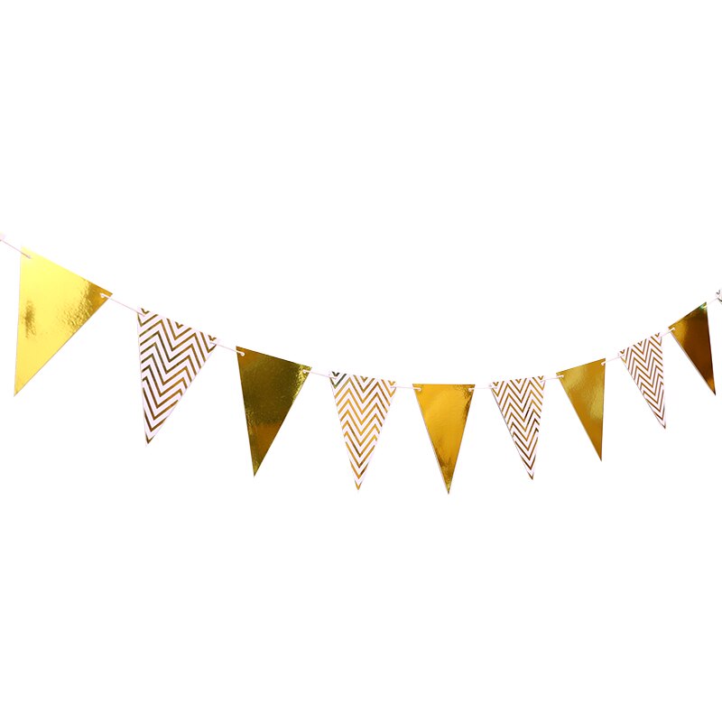 1 set Gold Wave Paper Banner bunting paper Flag Wedding birthday baby shower Party Decor Home Room Backdrop Kids Gifts Supplies-PartyDecorHQ