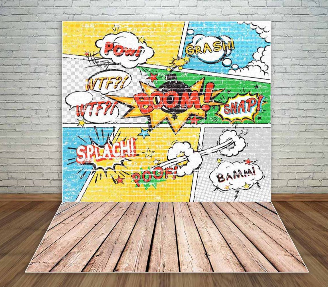 Explosion children's theme backdrops comic style wood planks photocall photo booth studio backdrop 