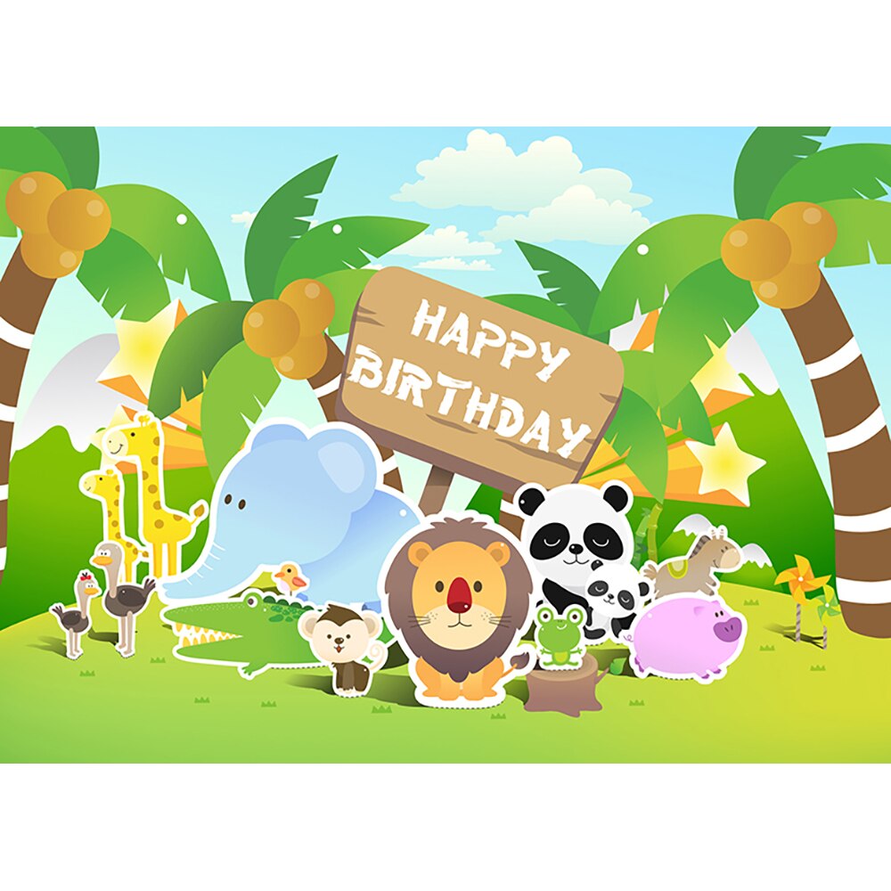 fotografico backdrop jungle party wild animals birthday children panda giraffe plant coconut tree background photocall 