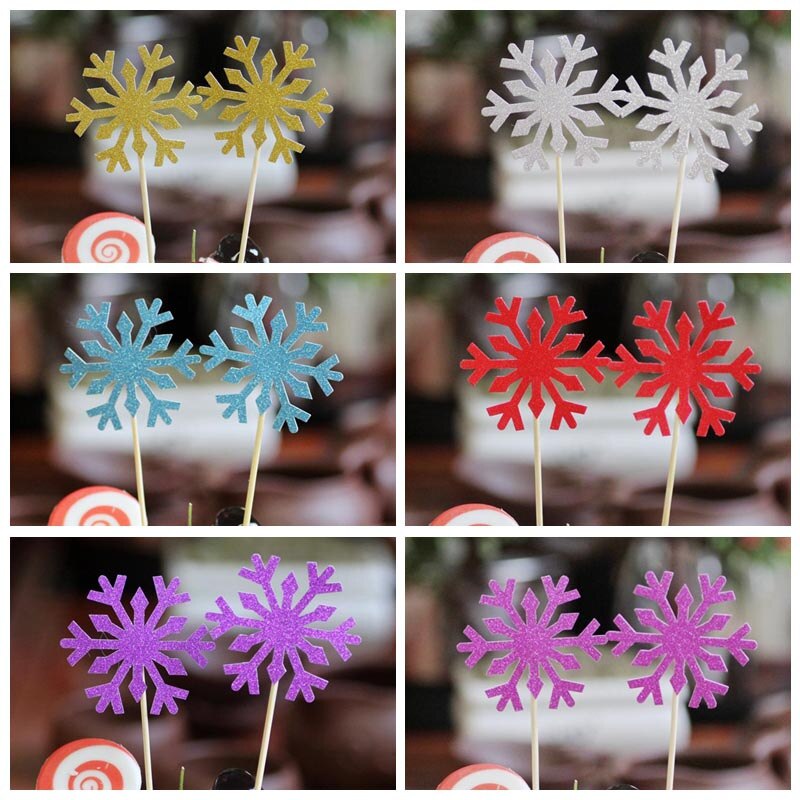 pcs/lot Cute SnowFlake Cartoon Cupcake Topper Cake Flags Wedding Birthday Party Baby Shower Decoration Supplies 