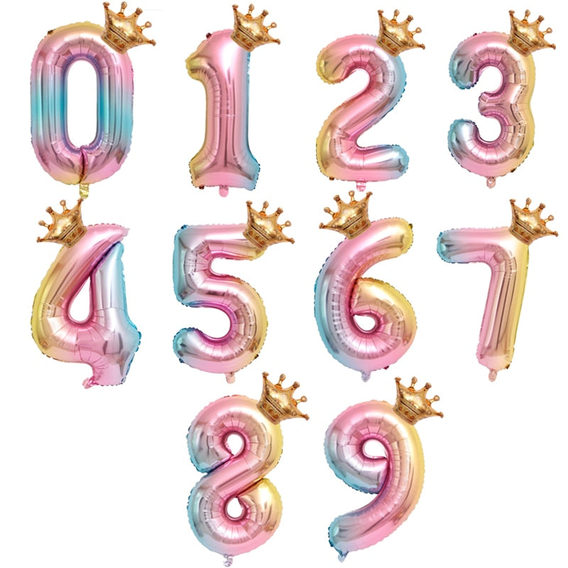 Large inch Helium Air Digit Figure Big Crown Number Foil Balloon Birthday Party Decorations Kids 