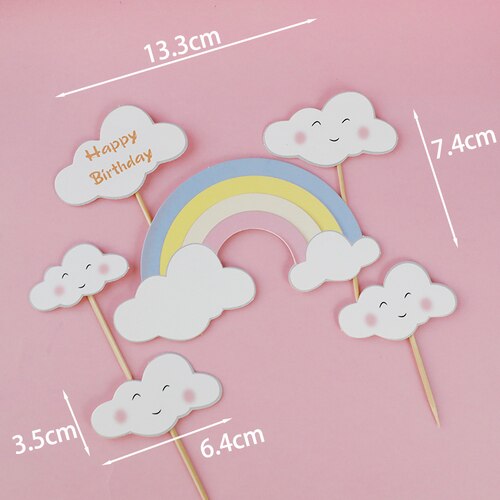 Castles Clouds Rainbows Boy Girl Blue Cake Topper Angel Happy Birthday Decoration Crown Children's Day Party Supplies 