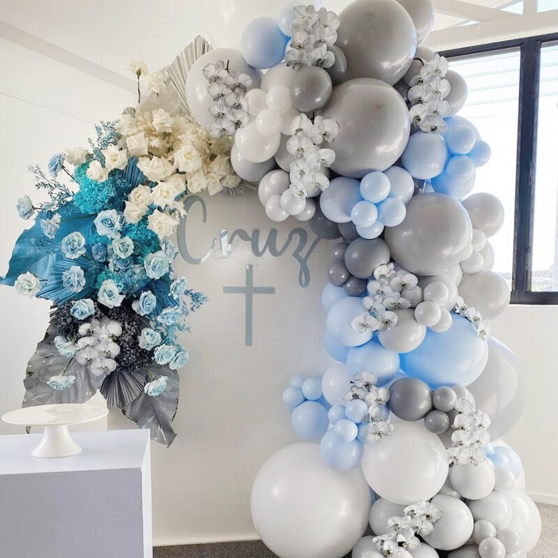 Pcs Balloons Arch Set White Gray Blue Balloon Garland Wedding Happy Birthday Party Baby Baptism Shower Decoration Inflatable Decorations