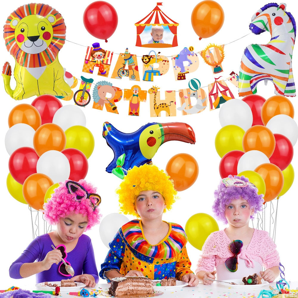 Circus Theme Birthday Party Decoration Clown Letter Banner Lion Zebra Parrot Foil Balloon Kids Supplies 