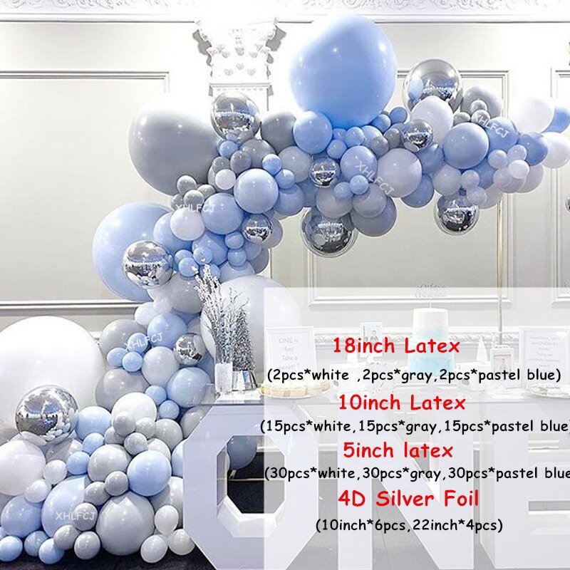 pcs Blue gray white balloon Arch Silver Foil Balloons Boys Birthday Party Decoration Pastel grey Latex Ball Wedding Globos 