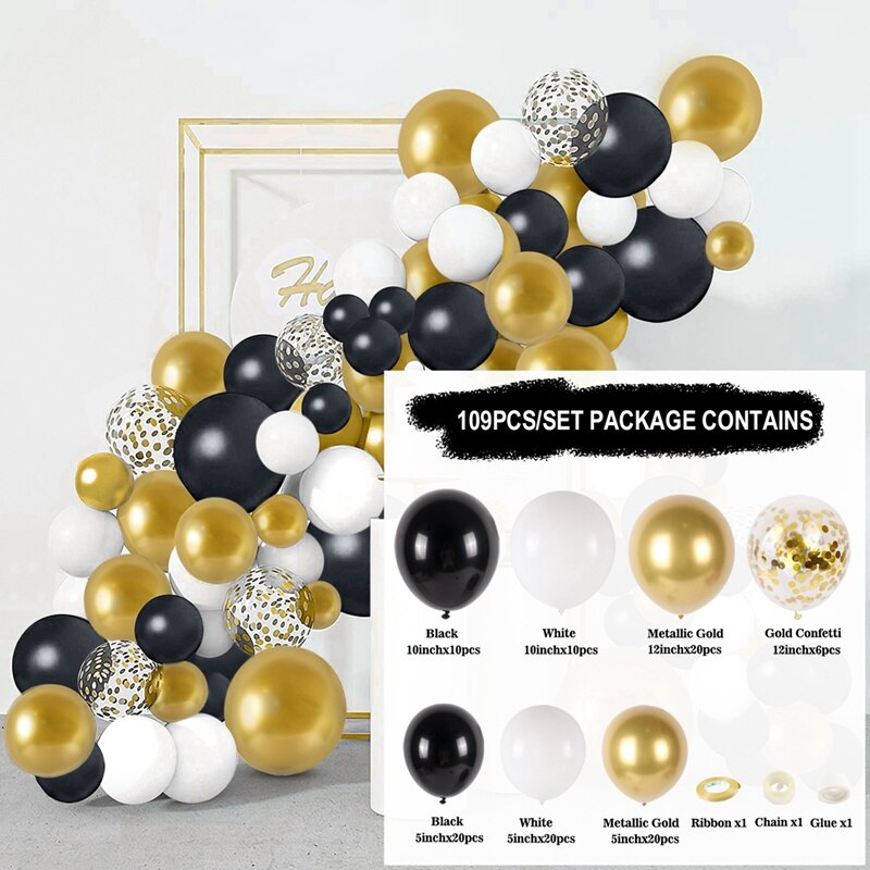 Black Gold Balloon Garland Arch Happy Birthday Party Decoration Kids Graduation Latex Baloon Wedding Decor Inflatable Decorations