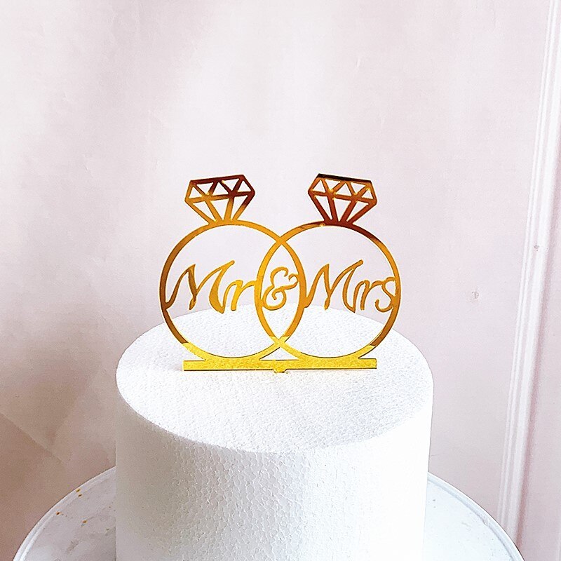 INS New Gold Mr&Mrs Wedding Acrylic Cake Toppers Flower Always Valentine's Day Party Decorations 