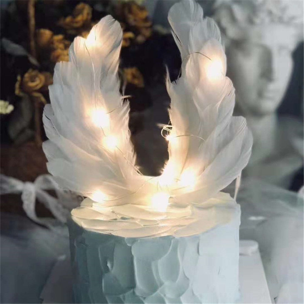 pcs White Pink Angel Feather Wing Flag Cake Toppers Wedding Birthday Party Baking Dessert Top Decoration Supplies 