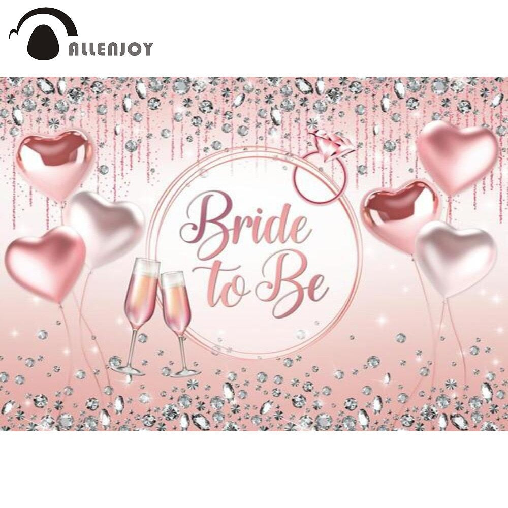 Bride Wedding Party Lady Pink Backdrop Heart Balloon Champagne Celebration Ring Diamond Glitter Photo Background 