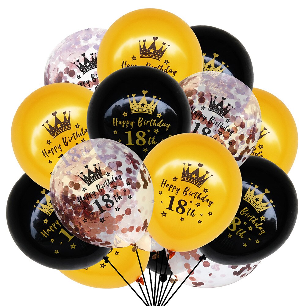 pcs Gold Black Confetti Crown Latex Balloons Men Women th Birthday Party Decoration 