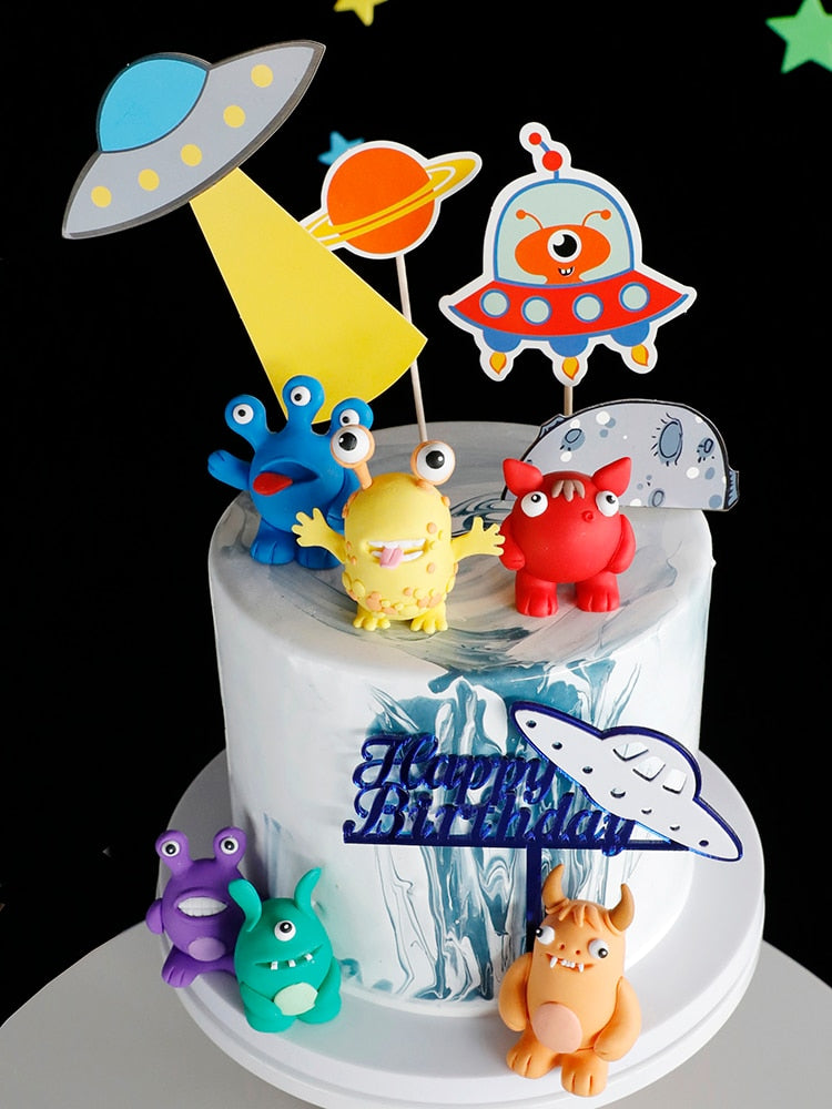 Space Birthday Decor Cake Topper Astronaut Decoration Alien Cakes Toppers Boy Party Gifts 