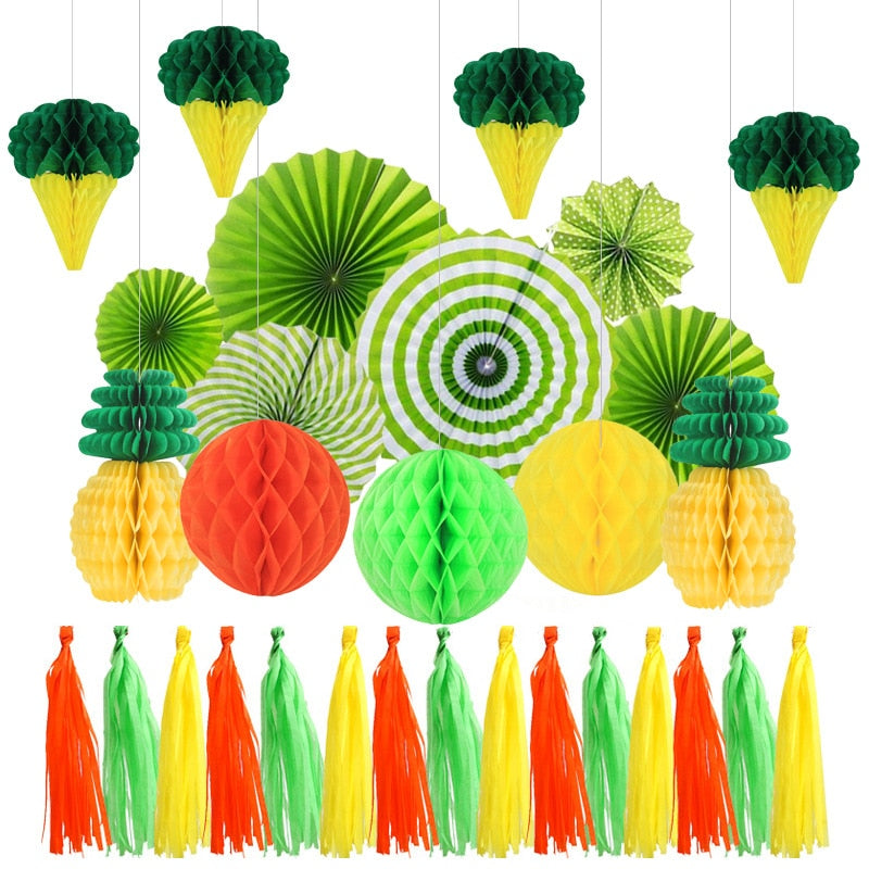 Summer Ice Cream Honeycomb Ball Decoration Set Paper Fan Flower Tassel Girl Birthday Baby Shower Party Supplies 