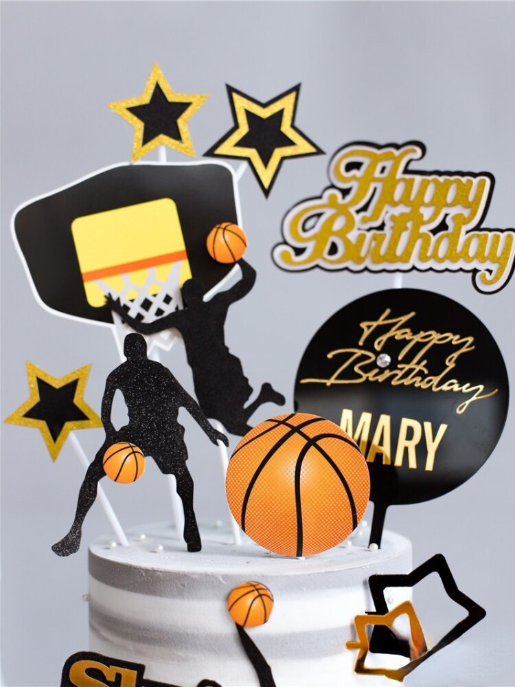 Set/lot Basketball Theme Party Happy Birthday Banner Cake Topper Kids Boy Decorations Supplies 