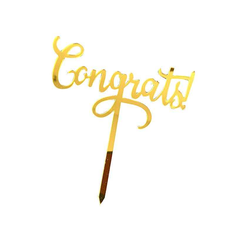 Gold Congrats Graduation Acrylic Cake Topper Grad Flag Boys Girls Celebrations Party Supplies 