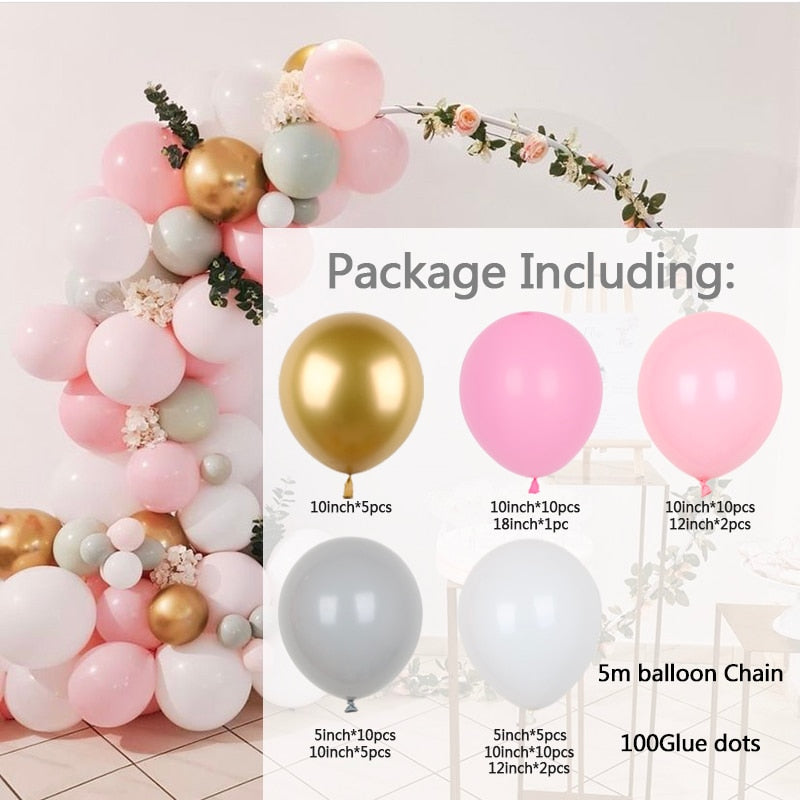 set White Gold Balloons Garland Arch Kit Dot Chrome Metallic Latex Ballon Wedding Birthday Party Decor Baby Shower Globos Inflatable Decorations