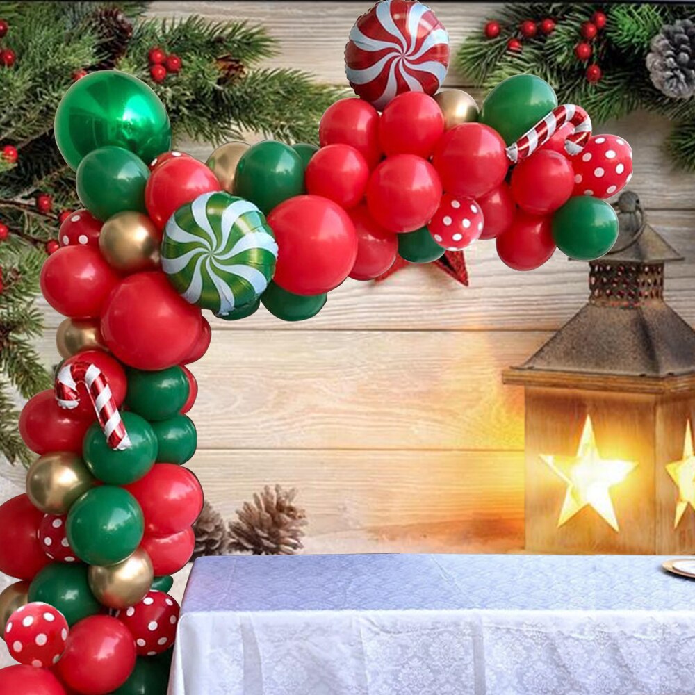 Set Pcs Merry Christmas Balloons Garland Red Green DIY Ballon Chain Helium Round Foil Candy Globos Santa Claus Navidad Canes Inflatable Party Decorations