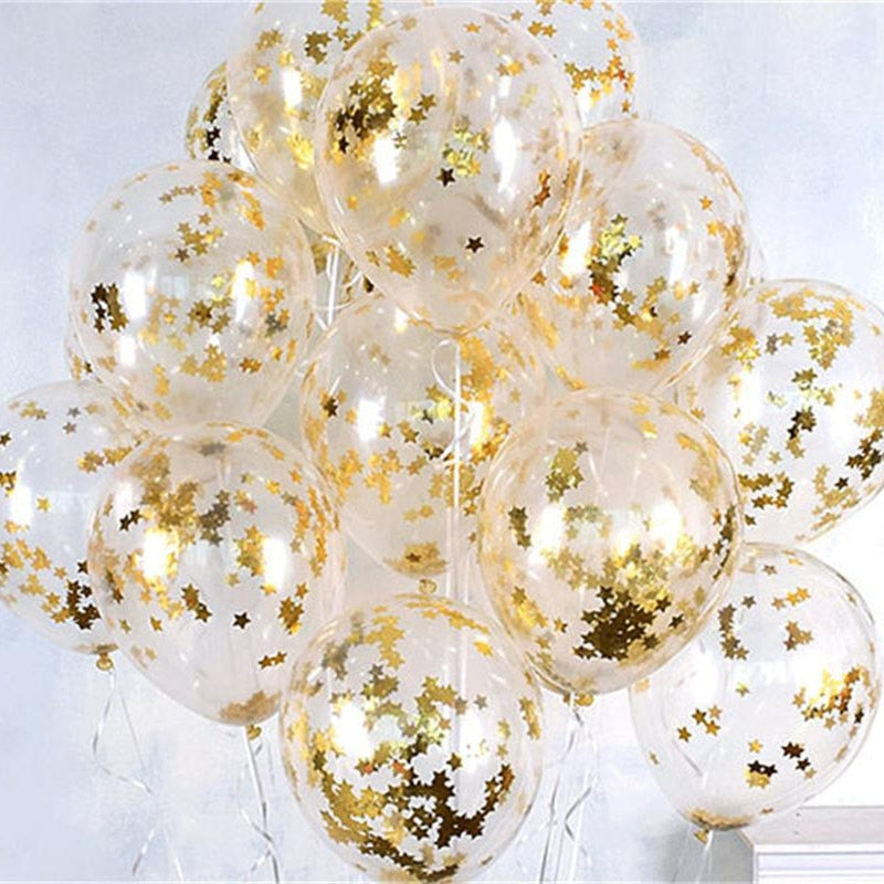 10pcs 12inch Gold Star Foil Confetti Balloons Clear Transparent Balloons Birthday party decor Baby Shower Wedding Party Decor PartyDecorHQ