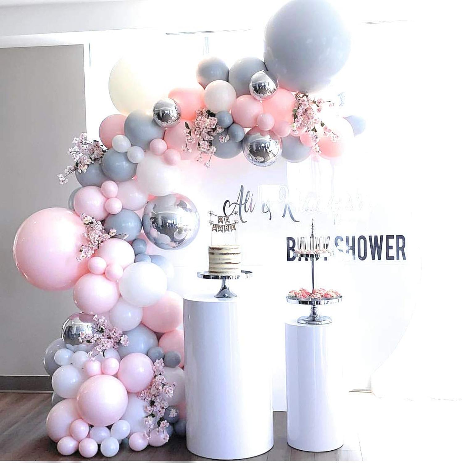 Macaron Pastel Pink White Gray Latex Balloons Garland Arch Baby Shower Wedding Birthday Party Confetti Silver Balloon Decor Inflatable Decorations