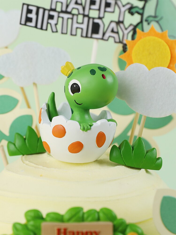 Lovely Dinosaur Birthday Eggshell Cartoon Baby Cake Topper Green leaf Arch Dino Collection Kids Boy Party Baking Gifts 