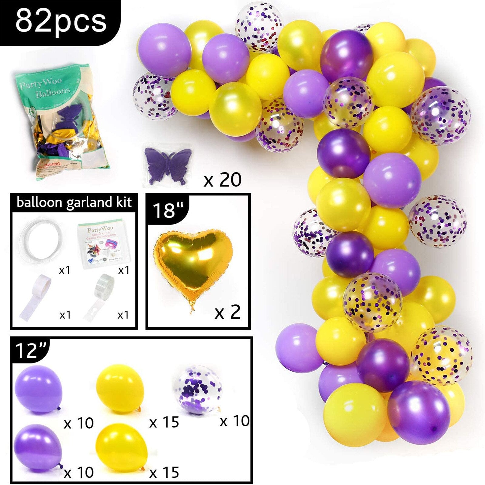 Butterfly Themed Party Decoration Purple Balloons Garland Arch Kit Confetti Balloon ForGirl Birthday Baby Shower Wedding Inflatable Decorations