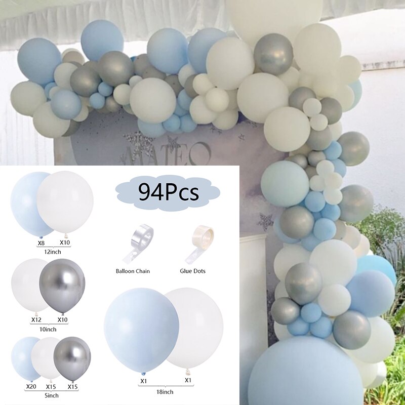 Latex Baby Shower Baptism Balloons Arch Set Blue White Silver Balloon Garland Birthday Party Anniversary Decoration Inflatable Decorations