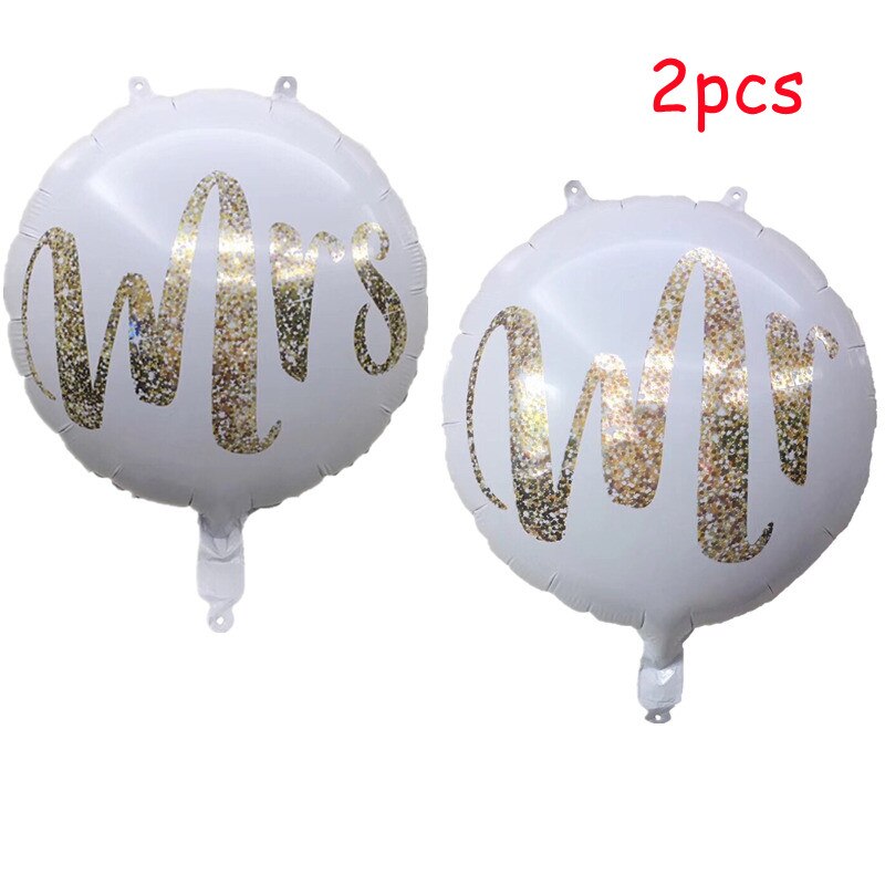 Set Round White Gold Glitter Print Mr&Mrs LOVE Foil Balloons Bride Marriage Valentine's Day Globos Wedding Party Decor 