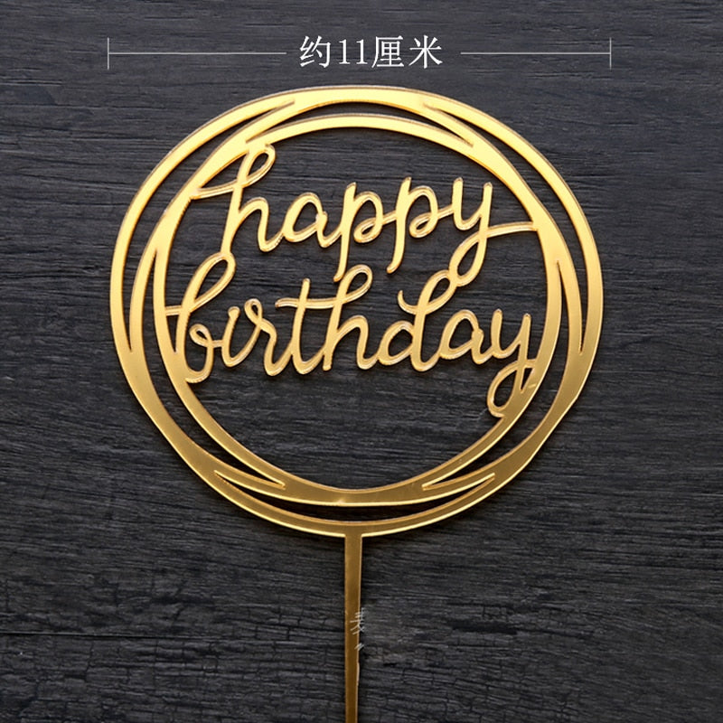 PC Happy Birthday Cake Topper Gold Black Silver Acrylic Flag Personalise happy birthday Letter Toppers Baking Decoration 