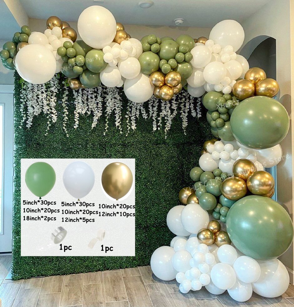 pcs Retro Bean Green Gold Metallic Balloon Garland Arch Kits Baby Shower Globos Birthday Party Decorations Wedding Balloons Inflatable