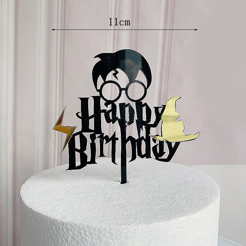 Dark Cartoon Happy Birthday Acrylic Cake Topper Cute Boy Witch Kids Party Decorations Baby Shower 