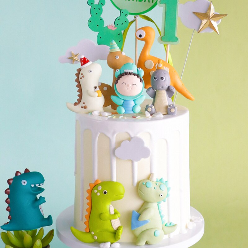 Dinosaur Party Decoration Cake Topper Birthday Happy Anniversary Jurassic Dino Animals Kids Favors Cakes Decorating Dessert Gift 