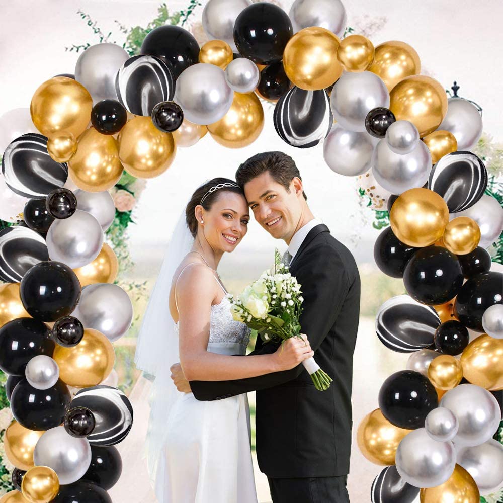 Pcs Balloon Garland Arch Kit Wedding Anniversary Birthday Party Decorations Black Gold Reusable Balloons Supplies 