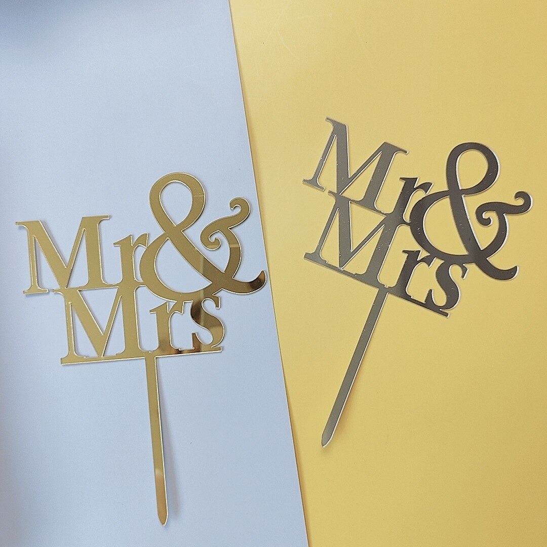 INS New Gold Mr&Mrs Wedding Acrylic Cake Toppers Flower Always Valentine's Day Party Decorations 