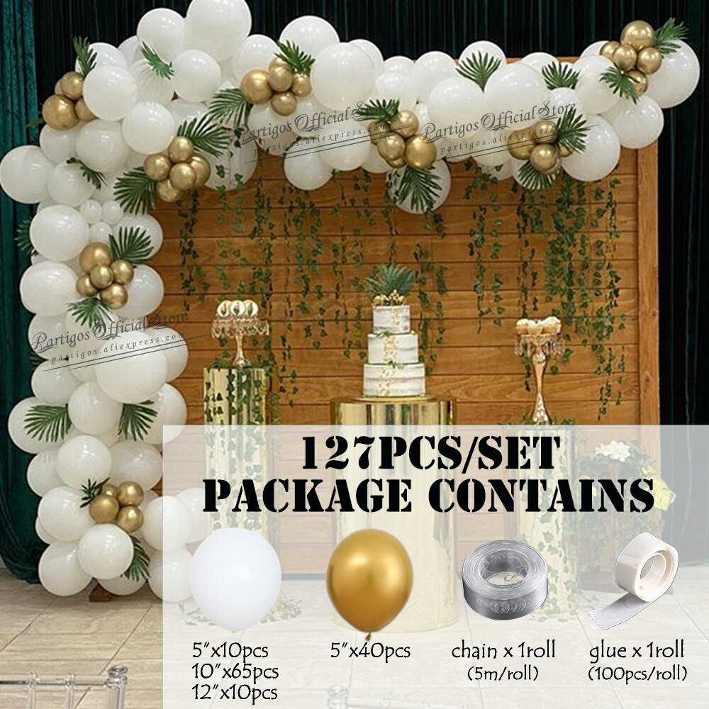 Pcs White Gold Balloons Garland Kit Monstera Leaf Decor Globo Arch Birthday Wedding Party Decoration Baby Shower Suppiles Inflatable Decorations