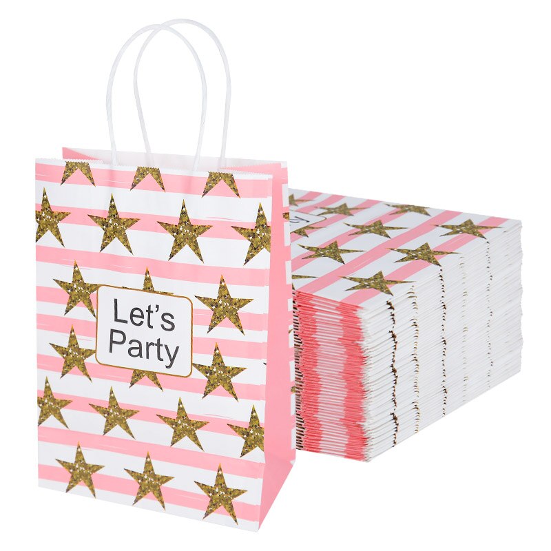 pcs Party Paper Bags Black Gold Pink Candy Gift Bag Handle Wedding Birthday Festival Favor Packaging 