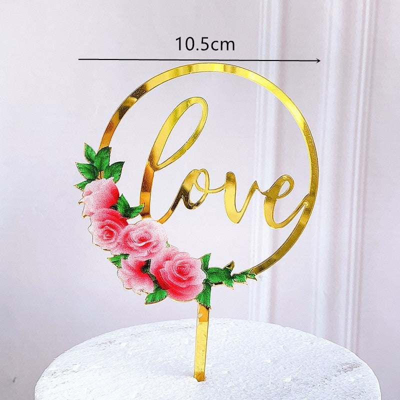 Rose Gold Birthday Party Cake Decorating Tools Happy Girl Boy Acrylic Topper Baby Shower Dessert Accessories 