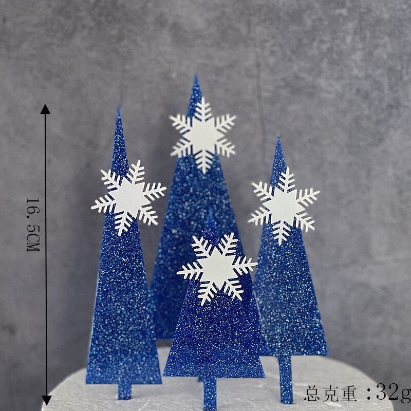 Happy Birthday Cake Topper Snowflake Castle Decoration Acrylic Blue Christmas Tree Cupcake Toppers Baking 