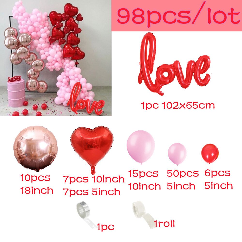 pcs/lot Gaint Link Rose Gold Love Balloons Garland Arch Valentines Day Wedding Party Heart Balloon Decoration Globos Inflatable Decorations