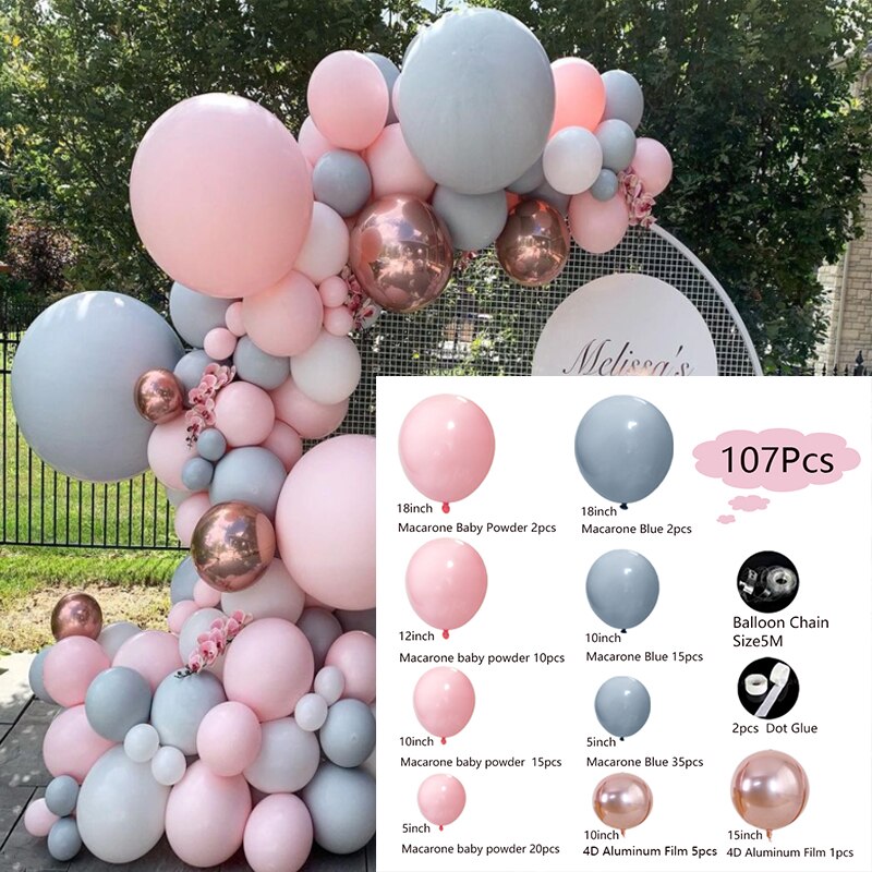 Balloons Arch Set Pink Gray White Rose Gold Balloon Garland Baby Baptism Shower Wedding Birthday Party Decoration Inflatable Decorations