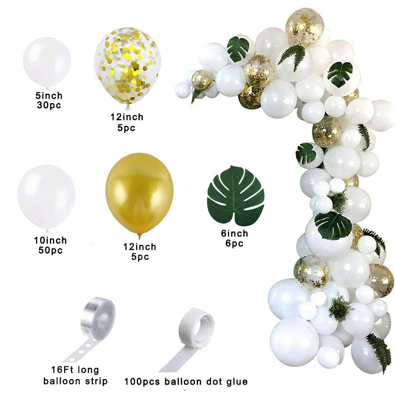 98pcs White And Gold Balloon Arch Kit For Birthday Party Wedding Decorations With Green Leaves White Arche Ballon Garland PartyDecorHQ