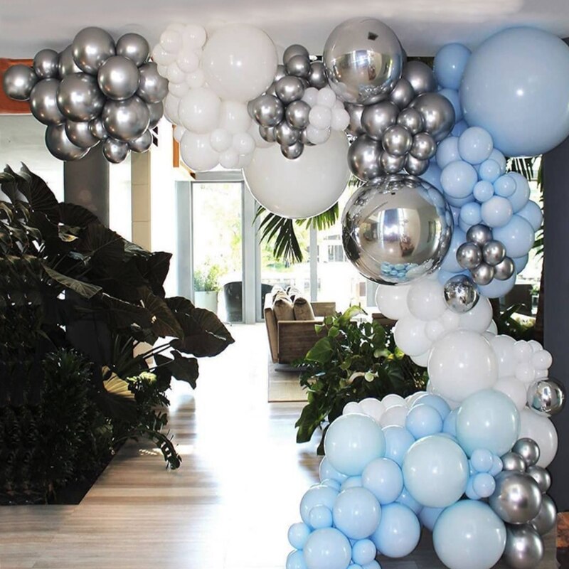 Pcs Macaron Balloons Arch Set Blue White Silver Balloon Garland Baby Baptism Shower Birthday Party Decoration Inflatable Decorations