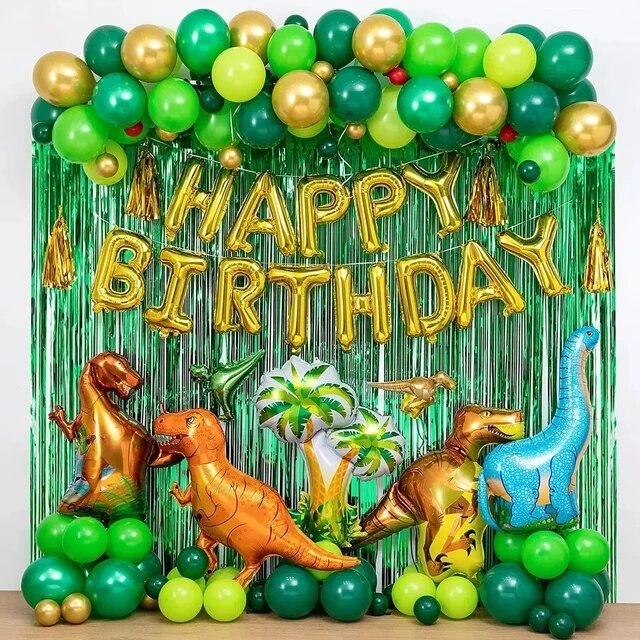 Jungle Wildlife Aluminum Foil Balloon Garland Baby Shower One Year Old Birthday Decoration Green Arch Kit Party Supplies Inflatable Decorations