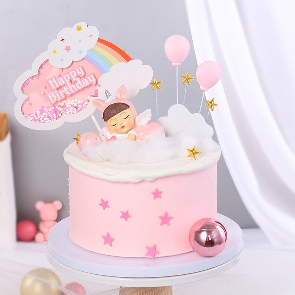 Cute Cartoon Cake Decorating Supplies Rainbow Clouds Topped Kid Birthday Party Decorations 