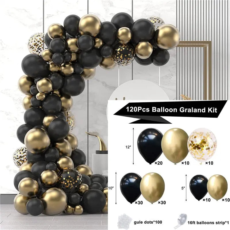 Black Gold Balloon Garland Arch Kit Confetti Latex th Birthday Party Adults Baby Shower New Year Decorations Inflatable