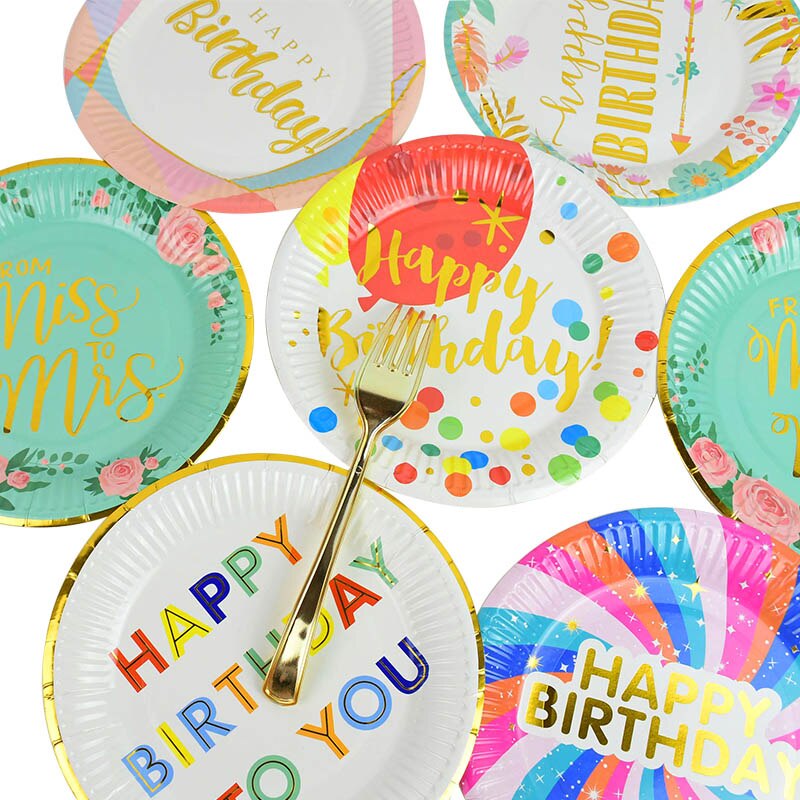 pcs/lot inch Disposable Plates Party Paper Happy Birthday Baby Shower Wedding Tableware Banquet Decor Supplies 