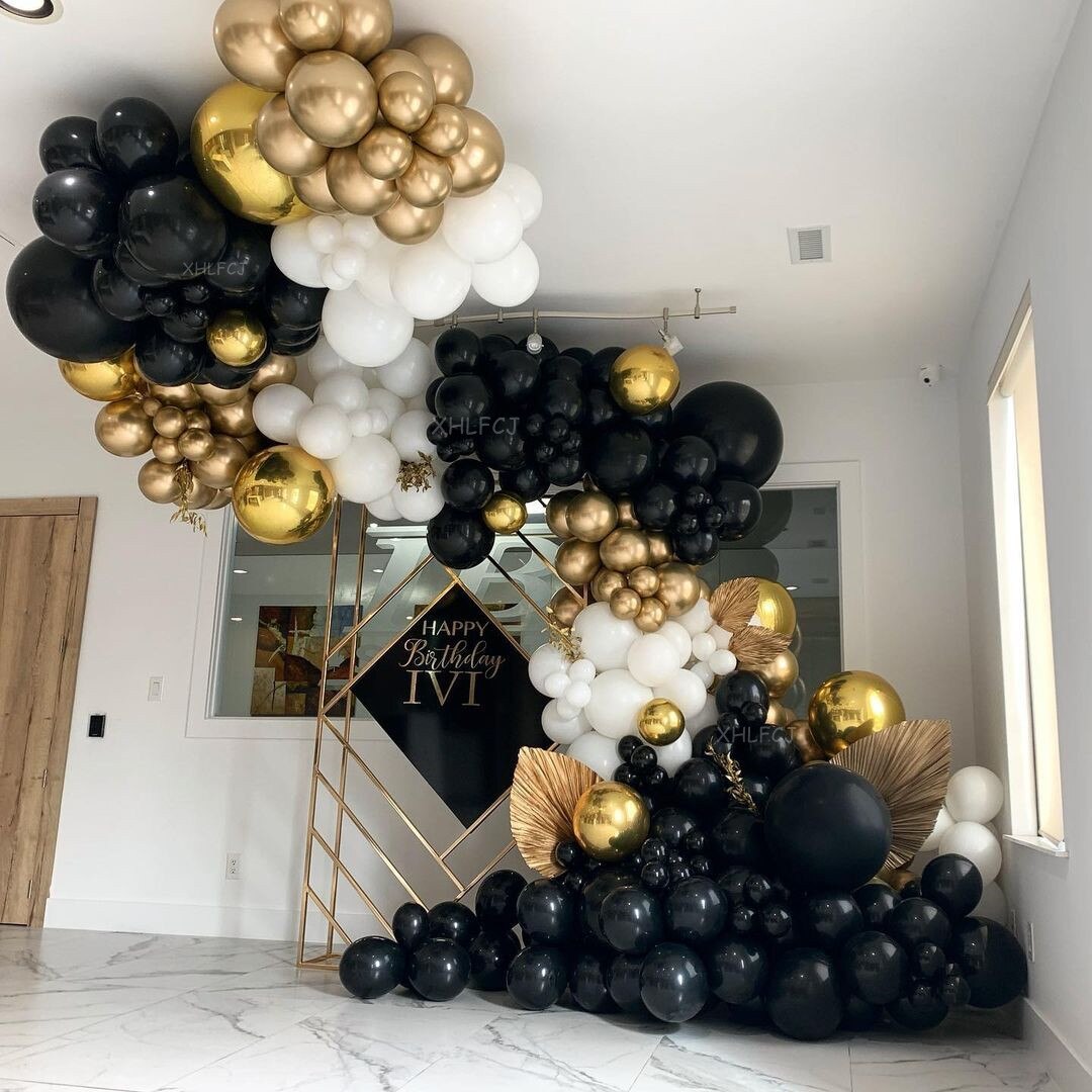 Black Gold Metalic Balloon Garland Arch 4D Ballons Baby Shower Birthday Party Decoration Chrome Kids Globos Wedding Decor Balon PartyDecorHQ