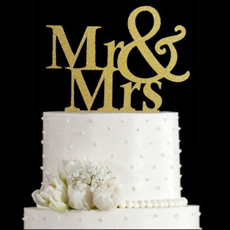 1PCS Mr&Mrs Romantic Shiny Cake Topper Wedding Party Top Letter Decor DIY Engagement Gifts Letter Cake Decoration PartyDecorHQ