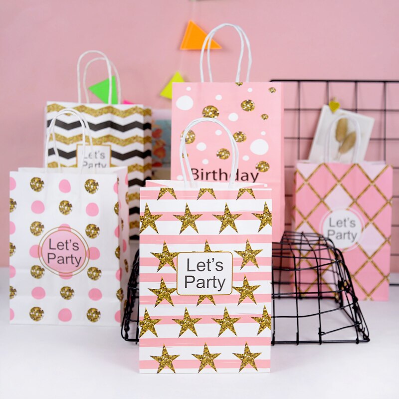 pcs Party Paper Bags Black Gold Pink Candy Gift Bag Handle Wedding Birthday Festival Favor Packaging 