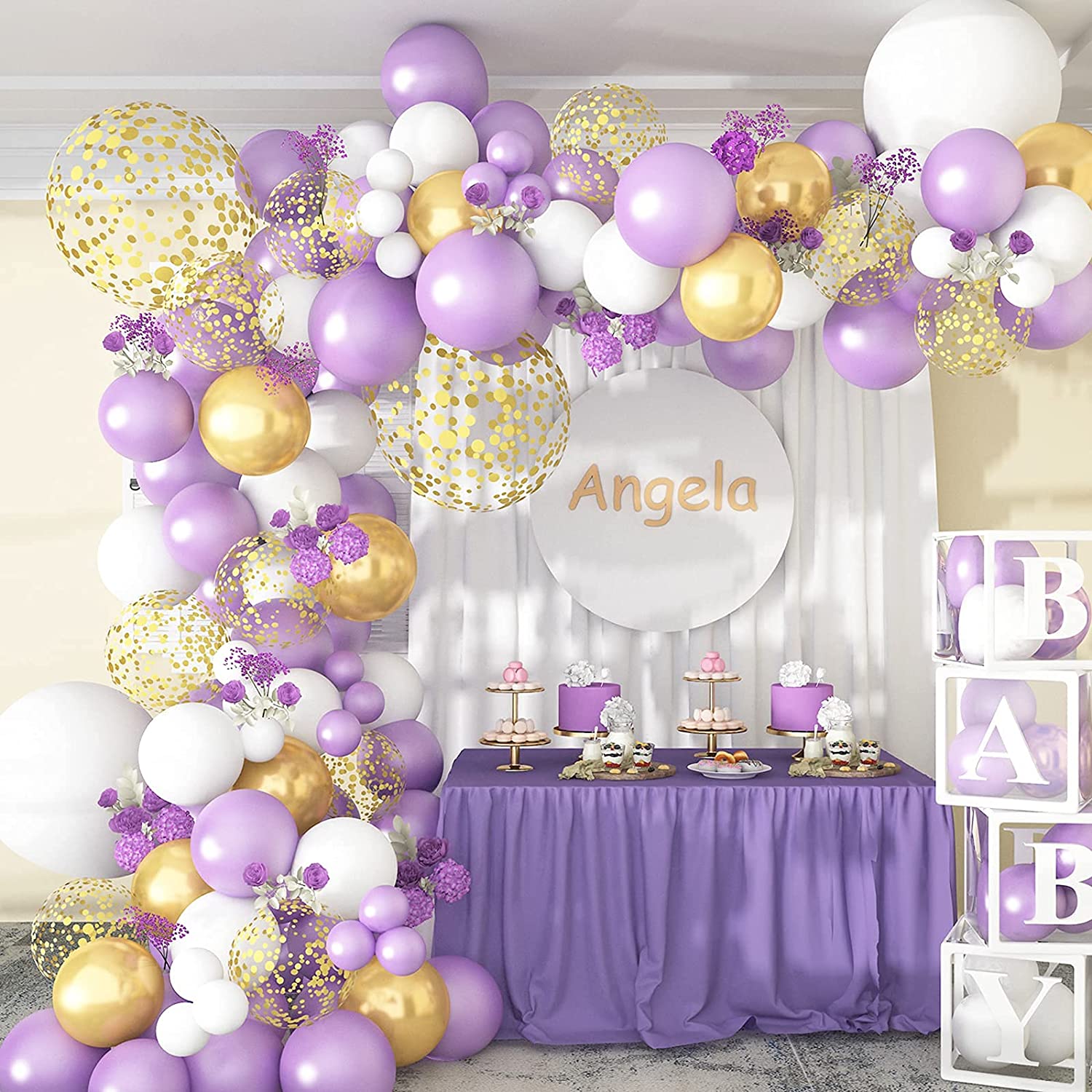 116pcs/Set Purple White Balloon Garland Kit Arch Gold Confetti Metallic Balloons Wedding Baby Shower Birthday Party Decorations PartyDecorHQ