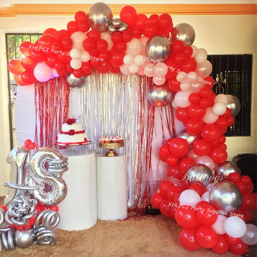 pcs Silver Chrome Red Balloon Arch Garland Wedding Valentine's Decor Baby Shower Birthday Party Background Decorations Globos Inflatable